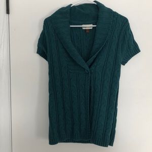 Short-sleeve cardigan sweater, teal